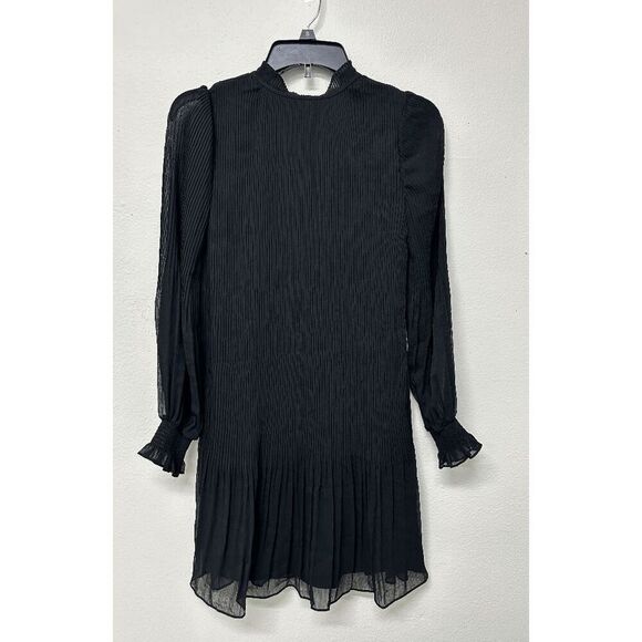 DKNY Women's Petite Tie-Neck Smocked-Cuff Long-Sleeve Dress - Black 4P - Picture 3 of 9